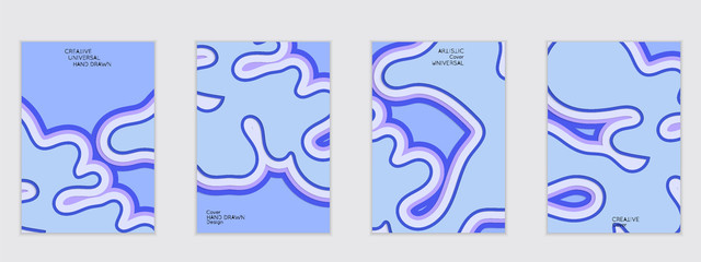 Templates with paper cut wavy shapes on flat colored background