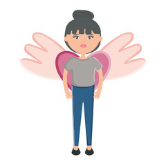 cute woman with heart and wings character