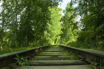 railway tracks against the background of nature in summer
