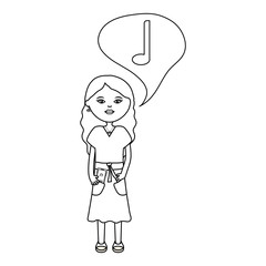 woman with smartphone and music note in speech bubble