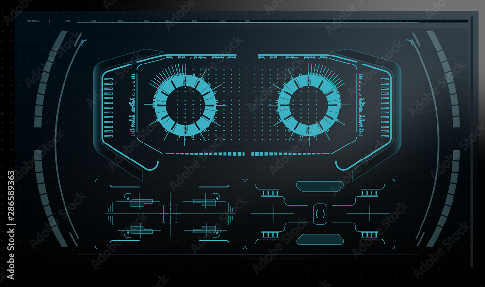 Poster a set of elements for the design of interfaces for games and movies of the future, a display for out