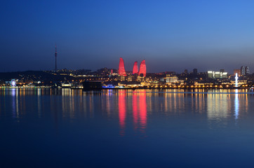 Naklejka na ściany i meble Evening Baku with a view from the boulevard.Azerbaijan