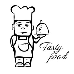 Professional chef line icon. Flat design. The cook line the drawing. Tasty food. Vector illustration