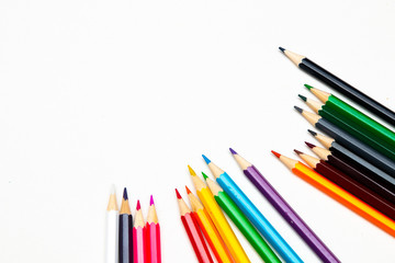 color pencila on a whute background isolated top view copy space