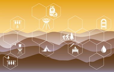 Fototapeta premium Poster with Set of travel and camping equipment icons