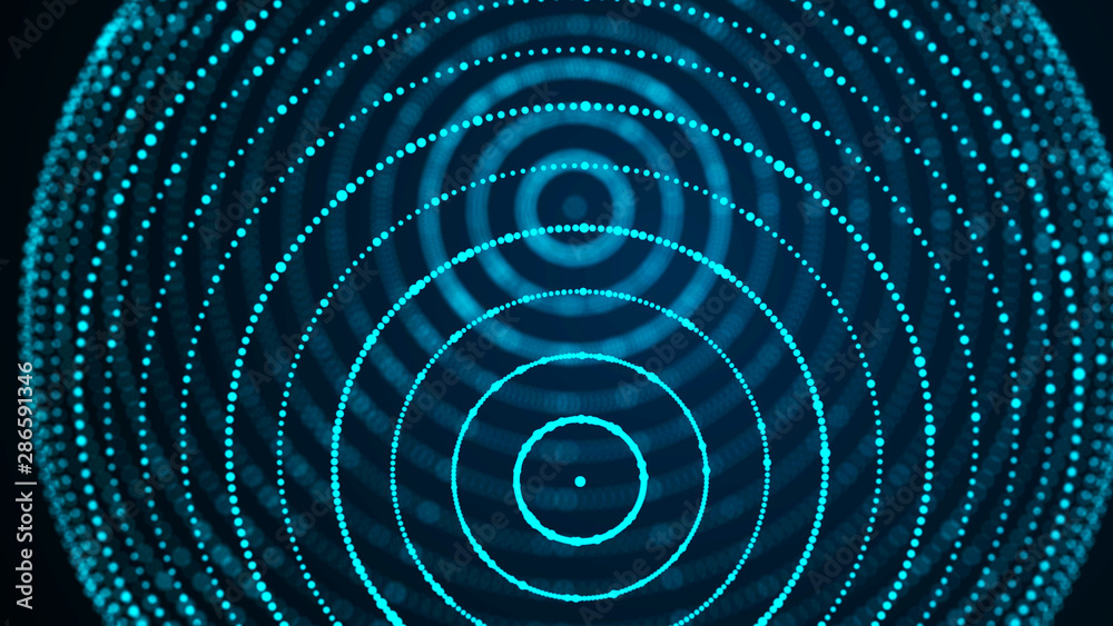 Aufkleber 3d abstract sphere of points. Sphere particles on dark background. Science and technology. 3d rendering.