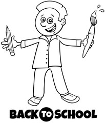 student boy back to school cartoon color book
