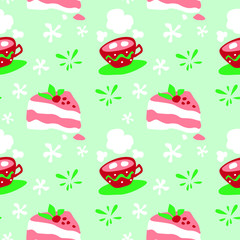 Seamless vector pattern. New Year's and Christmas. Flat design, delicious sweets. Background for gift paper, wrapping, postcard, package, clothes. Good holiday mood