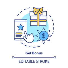 Get bonus concept icon. Gifts & prizes idea thin line illustration. Cashback, redeem points. Reward program. Discounts and special offers. Vector isolated outline drawing. Editable stroke