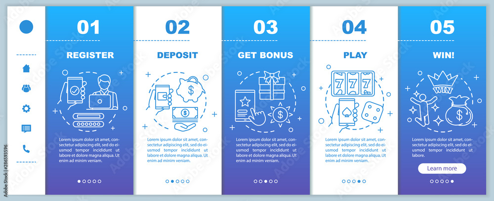 Wall mural online casino onboarding mobile web pages vector template. gambling games. responsive smartphone web