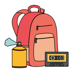 schoolbag with spray paint and cassette