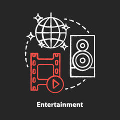 Entertainment chalk concept icon. Mass media company idea. Show business. Leisure and pastime. Amusement industry. Entertainment distribution and manufacture. Vector isolated chalkboard illustration