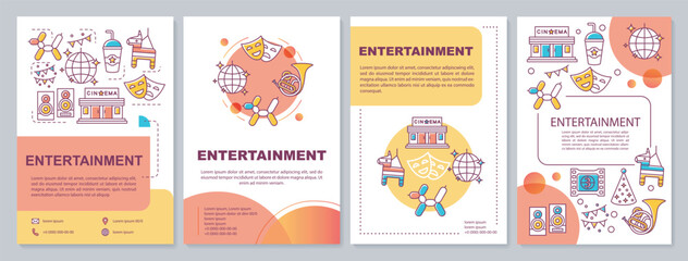 Entertainment industry template layout. Cinema, music and events. Flyer, booklet, leaflet print design with linear illustrations. Vector page layouts for magazines, annual reports, advertising posters