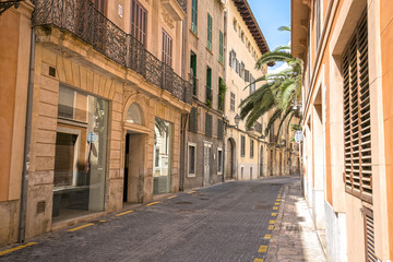 View of beautiful catalonian street in Palma de Mallorca, Spain