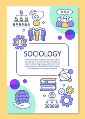 Sociology poster template layout. Population analysis. Public relations. Banner, booklet, leaflet print design with linear icons. Vector brochure page layouts for magazines, advertising flyers
