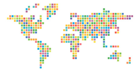 Obraz premium World map multicolored mosaic of small squares. Vector illustration