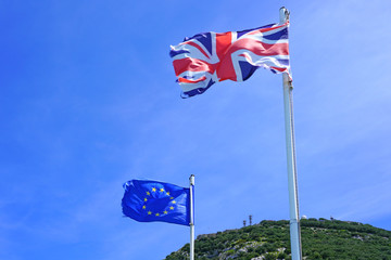 Flags of the United Kingdom and the European Union flying side by side