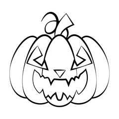 Halloween pumpkin character. Pumpkin with emotions. Contour illustration for the holiday. Pattern for coloring. Pumpkin on a white background.