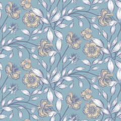 Seamless hand drawn vintage floral pattern