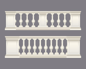 Cream classic balustrade set isolated, architectural elements set