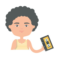 happy young boy with cassette urban style character