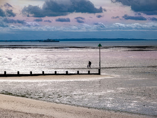 Seascape at dusk, quiet sunset over the place in Southend on sea in England