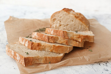 Slices of fresh bread on parchment