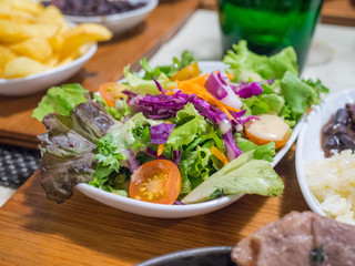 Healthy salad, leaves mix salad (mix micro greens, juicy snack). food background