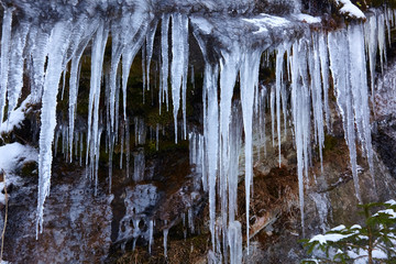 Nice big icicles in the mountains, close up.