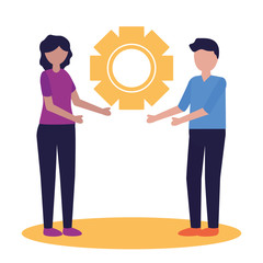 Woman and man with teamwork icon vector design