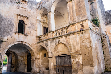 The courtyard of the castle, or ducal palace, of the Castromediano Lymburgh, in Cavallino, Lecce,...