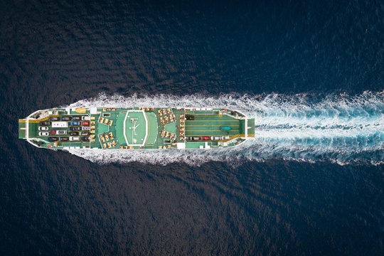 Aerial View Of Car Ferry From Above, Croatia