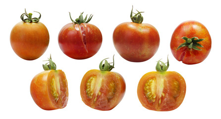 collection set of red ripe tomato on isolated white background