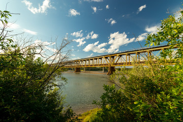 Railroad bridge over the South Saskatchewan River in Saskatoon Saskatchewan Canada