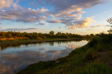 Sunset over the South Saskatchewan River in Saskatoon Saskatchewan Canada
