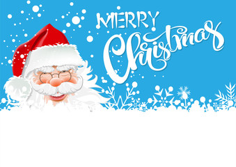 Christmas card. Santa Claus on a blue snowy abstract background. Vector graphic