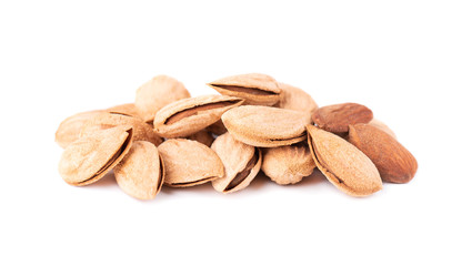 Almonds nuts isolated on white background. Almond in shell.