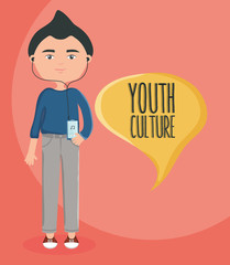 happy young boy with speech bubble character