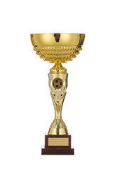 Beautiful metal , gold, silver, bronze cup for the first, second, third place on isolated background