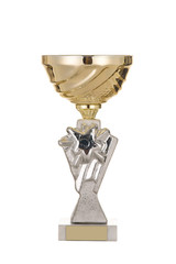 Beautiful metal , gold, silver, bronze cup for the first, second, third place on isolated background