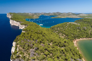 Cliffs in National park Telascica with lake Mir, Adriatic sea, Croatia