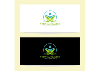 Vector human logo and leaf symbol of fitness and health