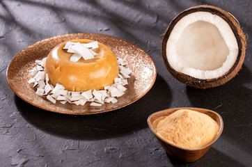 Natilla traditional Colombian food - Coconut, milk and cinnamon ingredients.