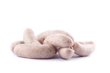 fresh raw homemade grilled sausages on a white background, isolated