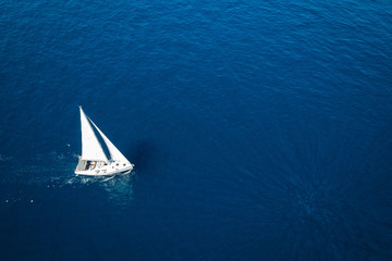 Aerial view of yacht sailing on the Adriatic sea, Croatia