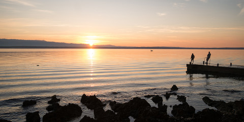 Beautiful and tender orange sunrise above Adriatic sea, Croatia