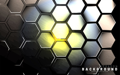 Abstract hexagon gradient colorful light pattern with a dark background technology style. Honeycomb. Vector illustration