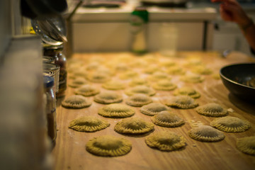 Ravioli Preparation on a Wood Surface