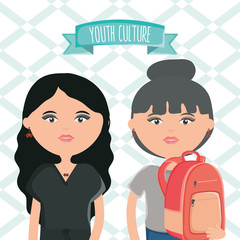 cute girls with schoolbag youth style characters