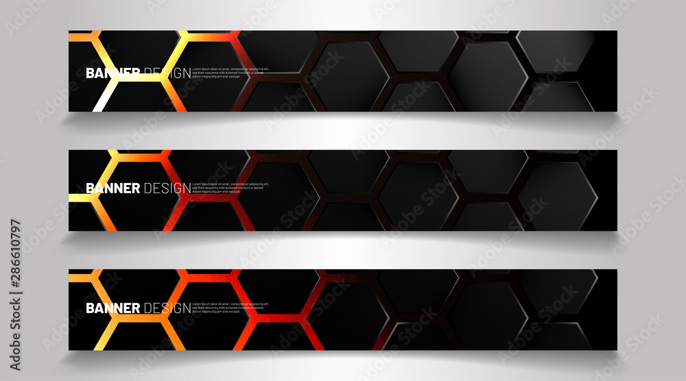 Wall mural set the background of the hexagon banner. gradient color light pattern with dark background technolo